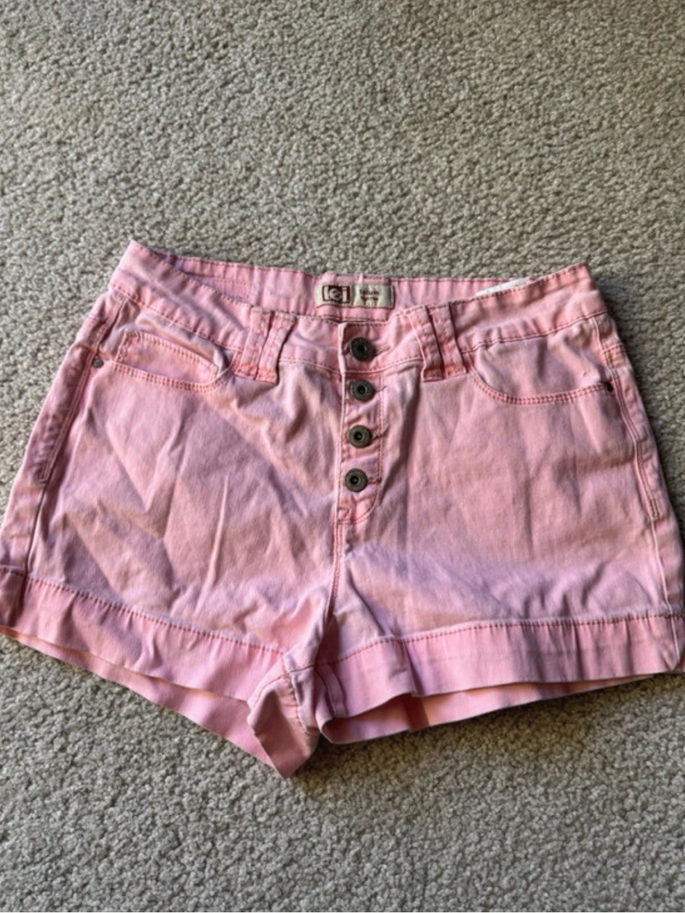 Vintage lei Pastel Pink High-Rise Button-Fly Denim Shorts y2k 2000s